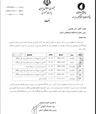 لیست کارگاه های مجازی بنیاد ملی نخبگان استان 3