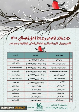 آغاز ثبت نام کارگاه های زمستانی آنلاین فرهنگی و هنری ویژه کودکان و نوجوانان