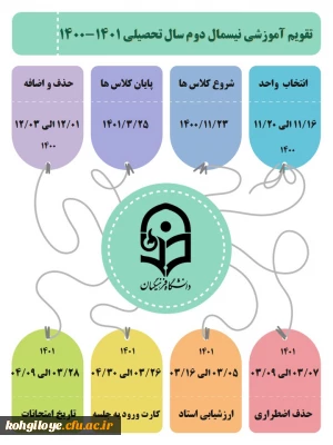 تقویم آموزشی نیمسال دوم سال تحصیلی 1401-1400